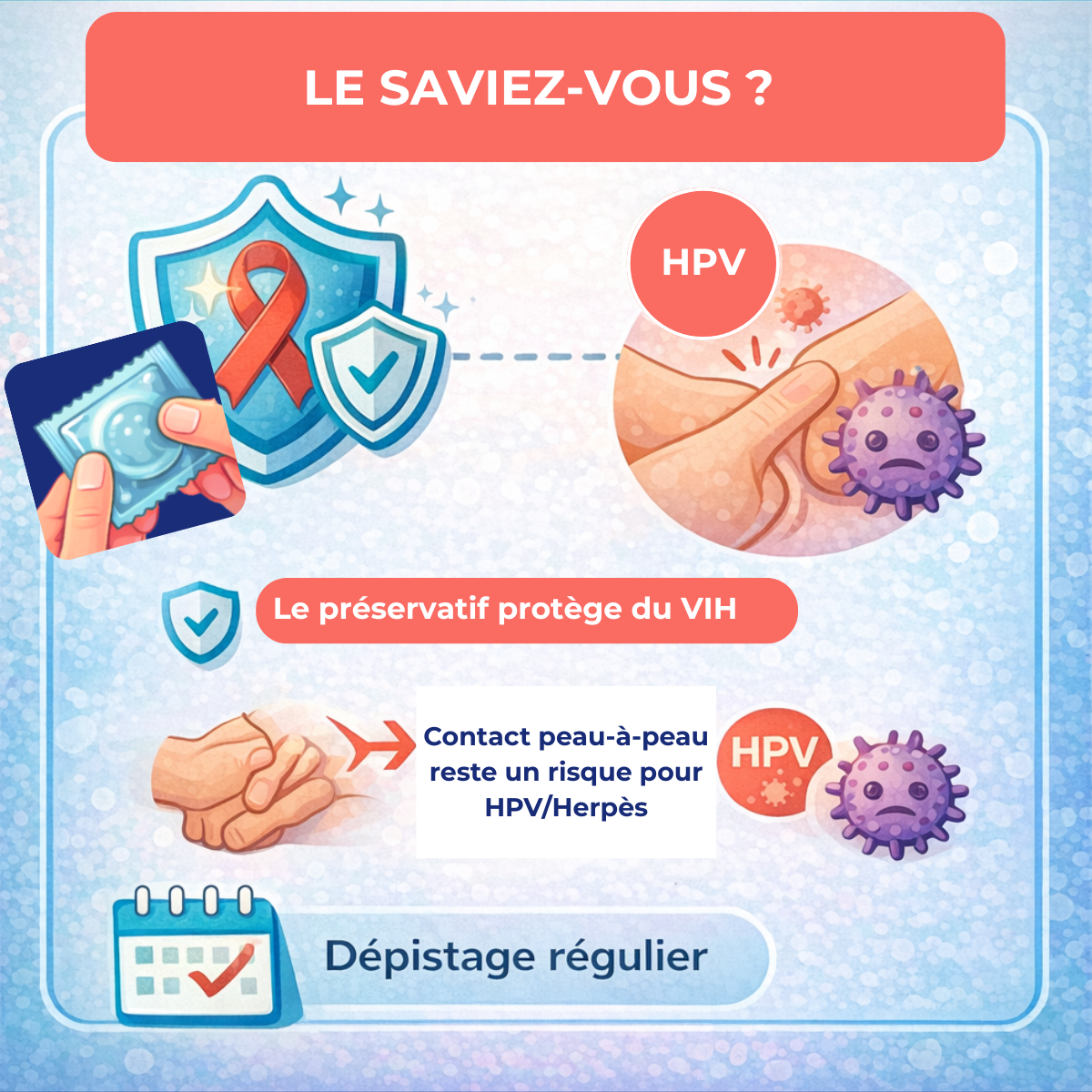 Préservatif et dépistage régulier : une stratégie efficace pour réduire le risque de VIH et d'autres infections sexuellement transmissibles.